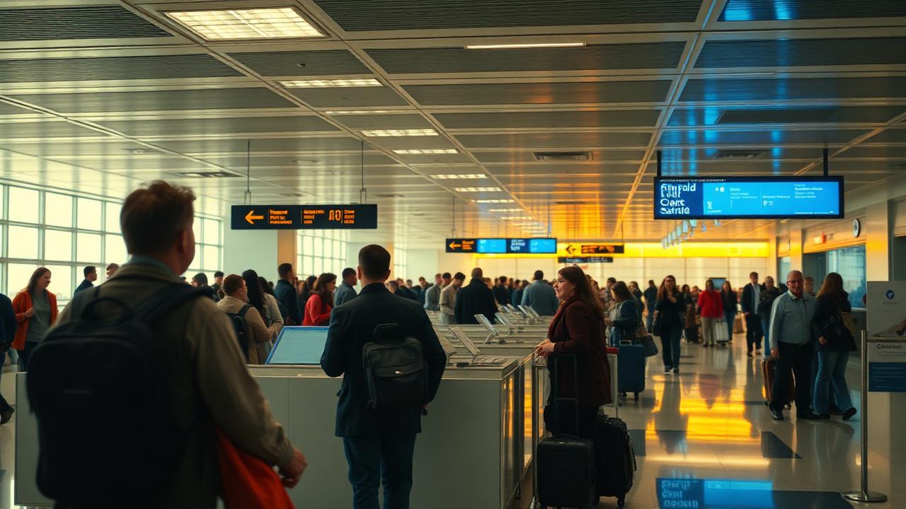 Crowded check-in counter at the airport