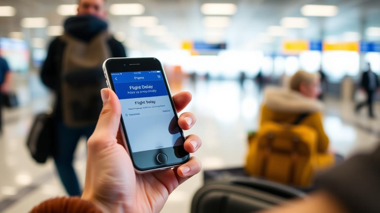 Phone showing flight delay alert