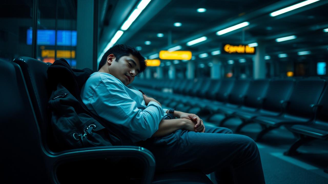 Passenger sleeping at an airport overnight