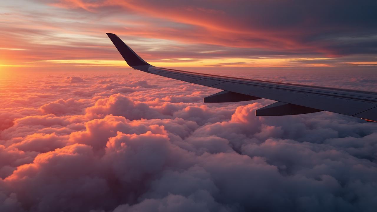 Plane wing flying above storm clouds